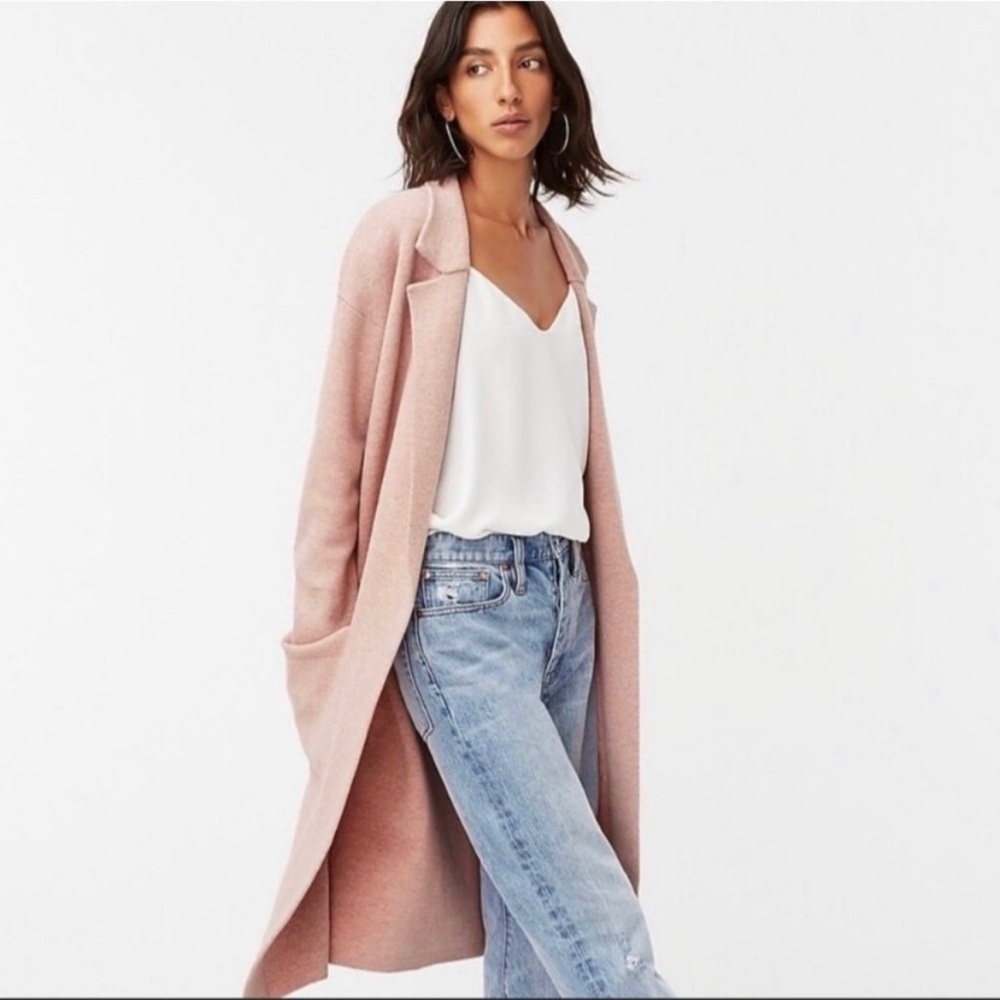 J.Crew Ella Open Front Wool Blend Long Sweater Blazer Heather Blossom Pink LARGE
